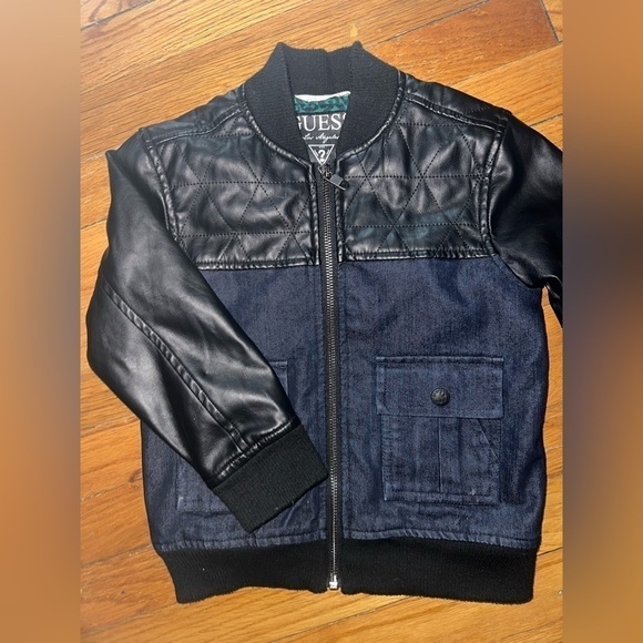 Guess Boys Kids Faux Vegan Leather Full Zip Denim Jean Jacket - Picture 10 of 10
